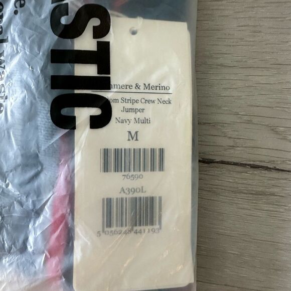 Woolovers Variegated Stripe Crew Neck Sweater Navy Multi M NWT IN PACKAGING - Picture 4 of 5